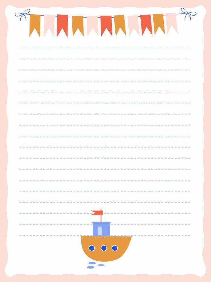 Note page template with cute little ship vector