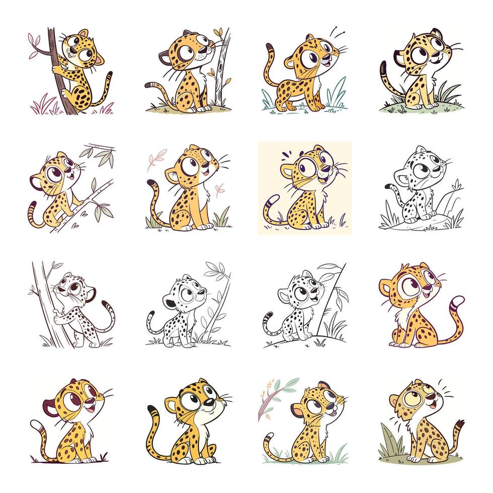 Set of cute baby tiger with different expressions vector