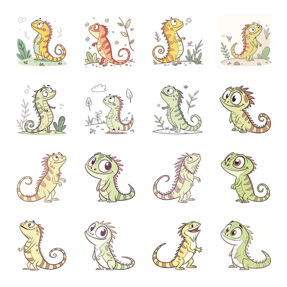 Set of cute lizard with different expressions vector