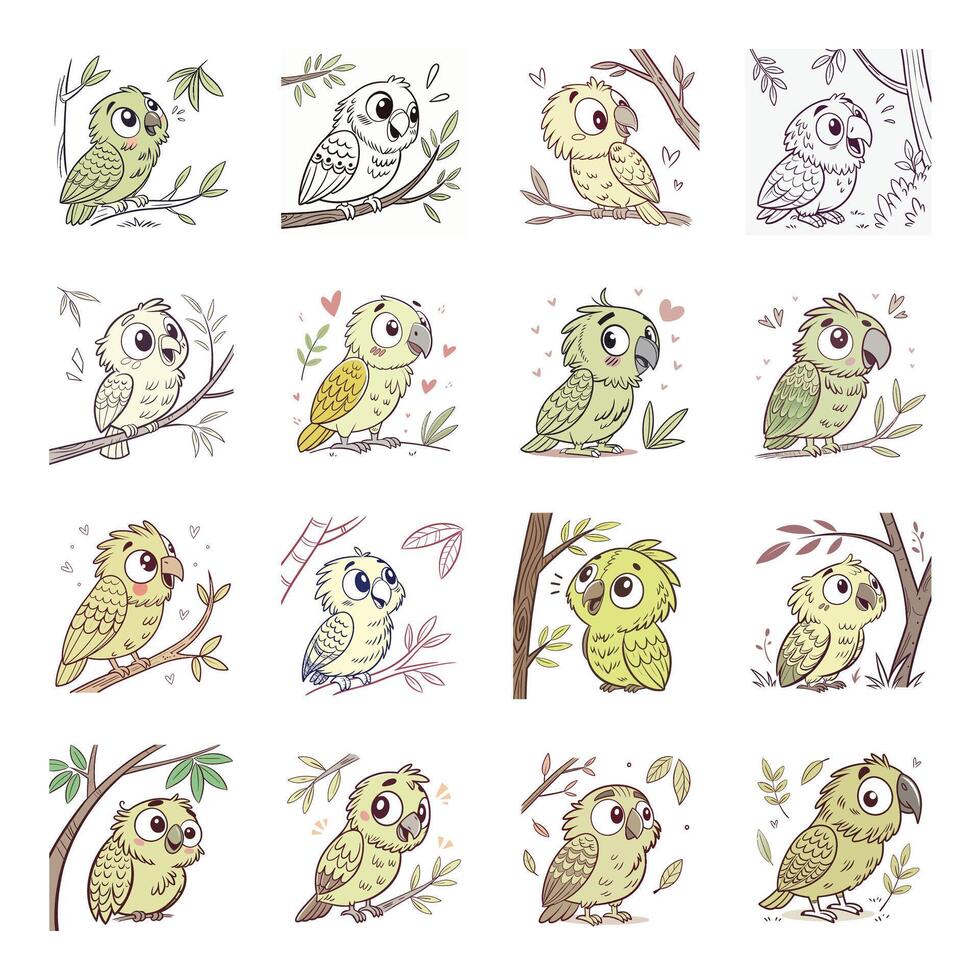 Set of cute bird with different expressions vector