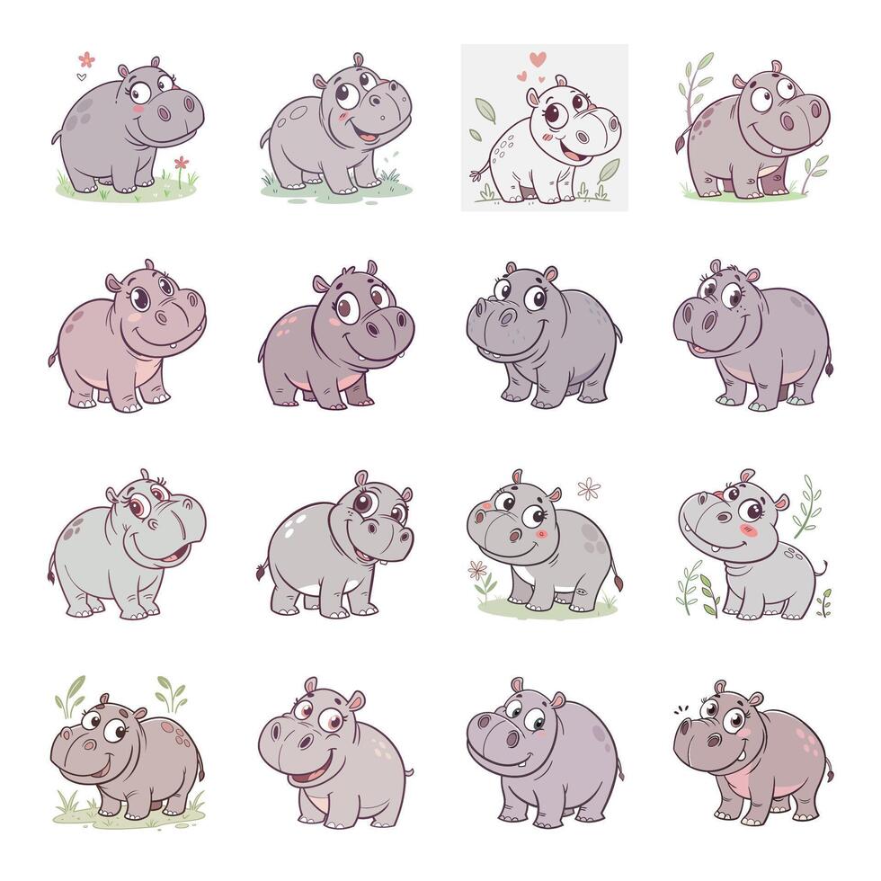 Cute animal hippopotamus cartoon characters vector
