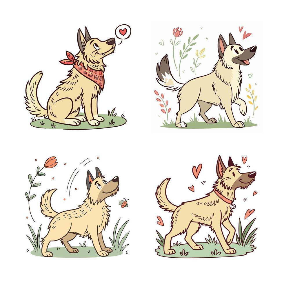 Cute dog cartoon characters vector