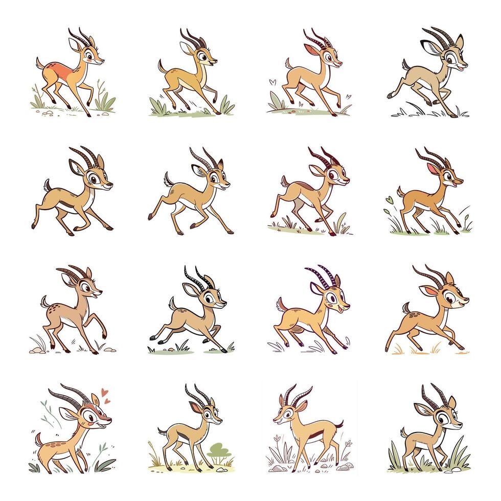 Set of cute deer with different expressions vector