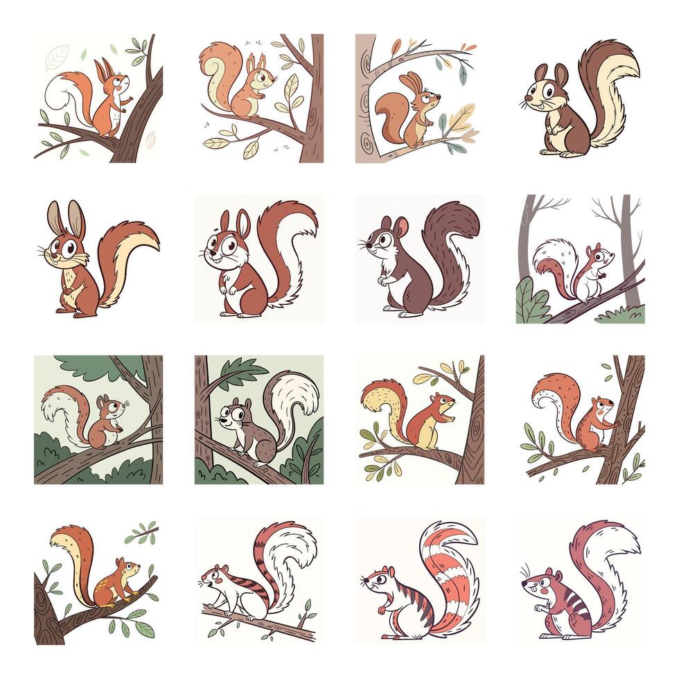 Set of cute squirrel with different expressions vector
