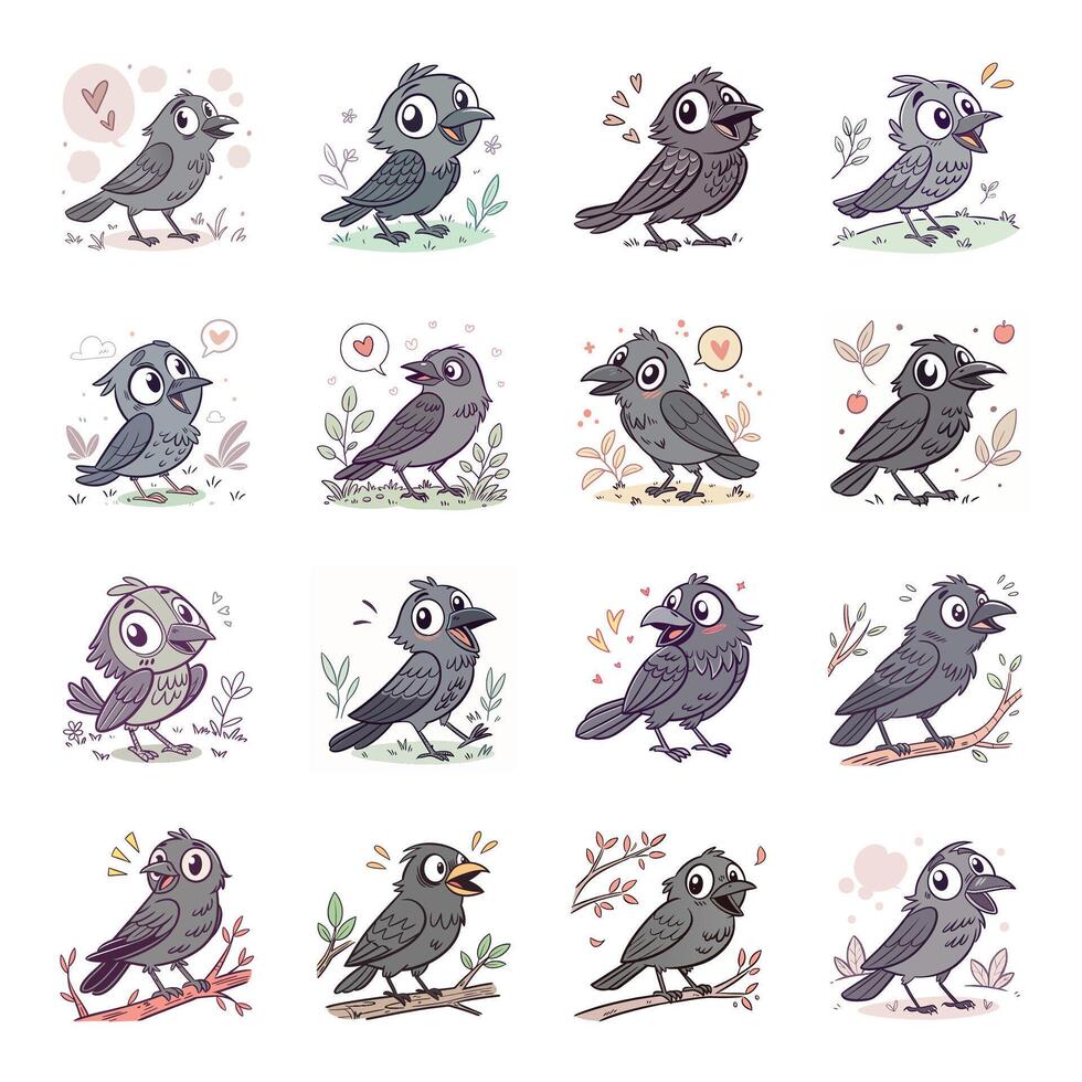 Cute bird cartoon mascot set vector