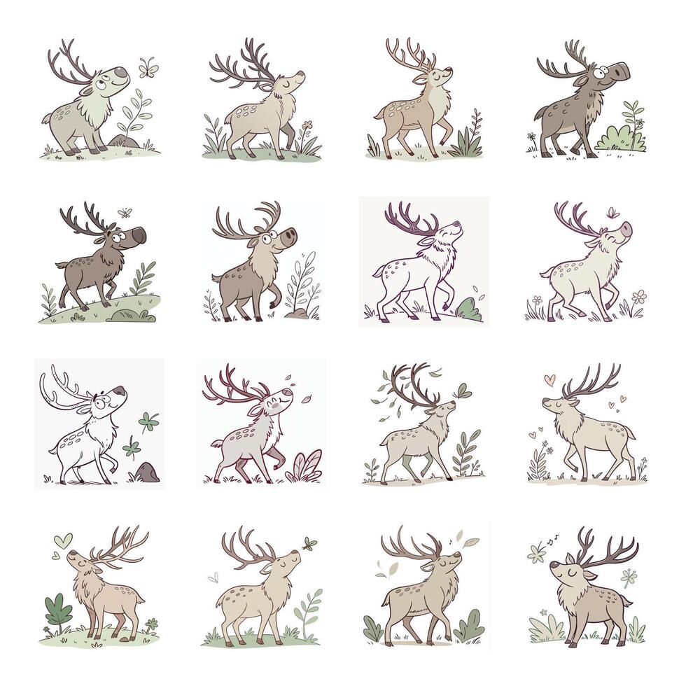 Cartoon reindeers collection set vector