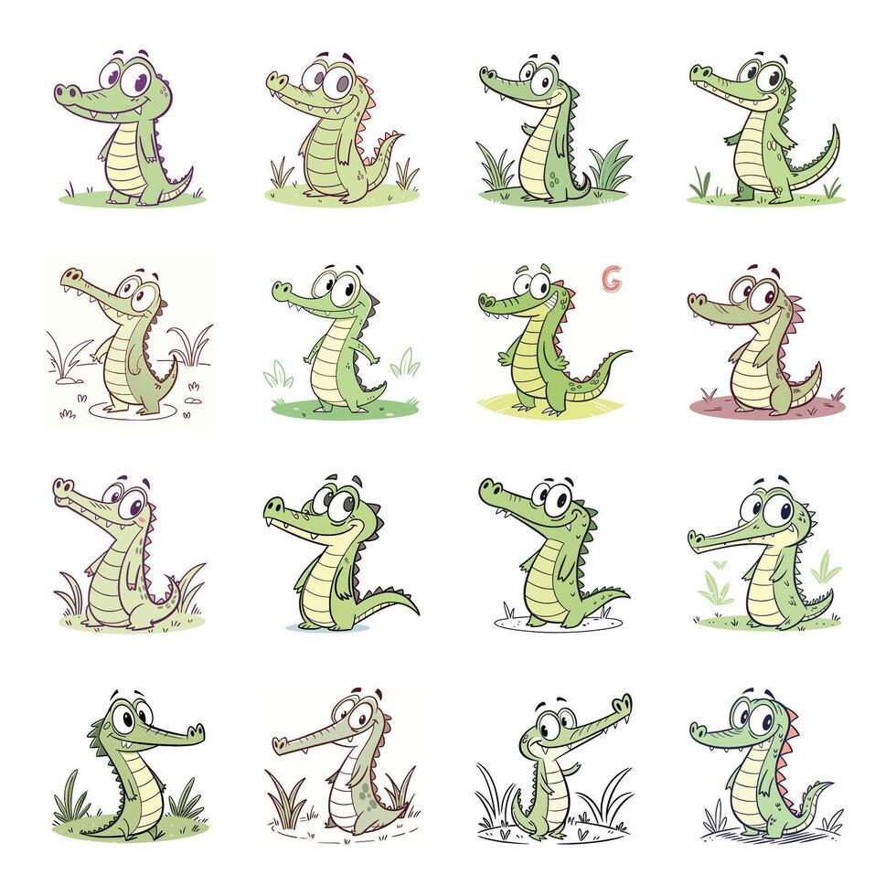 Set of cute crocodile with different expressions vector