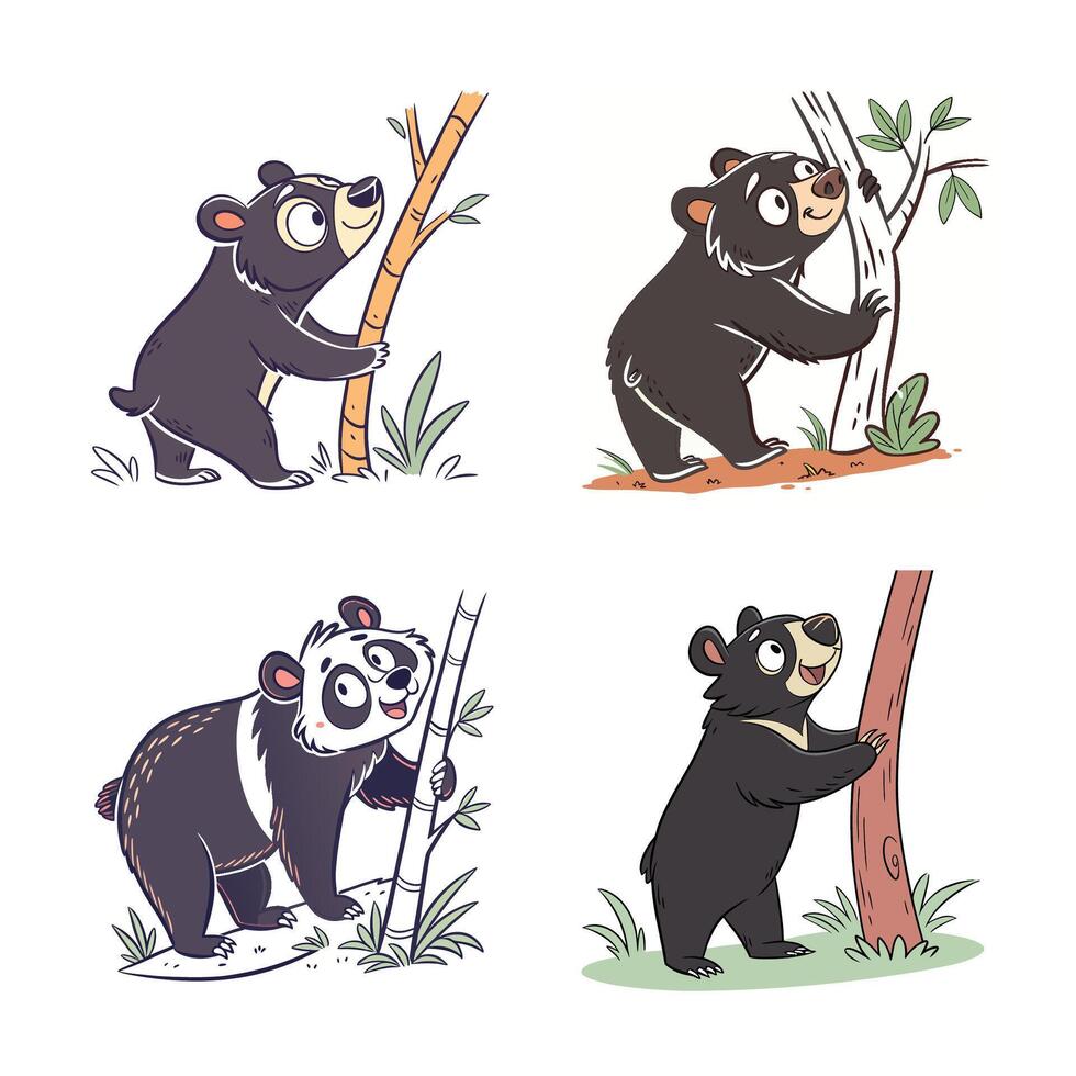 Set of cute bear animal with different expressions vector