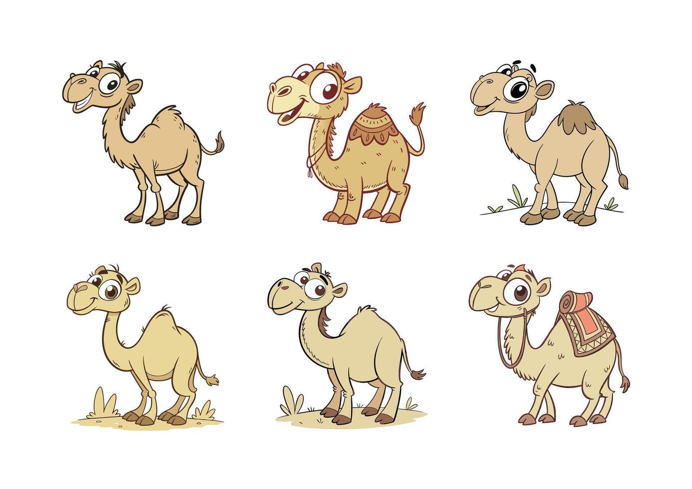 Set of cute cartoon camel with different expressions vector