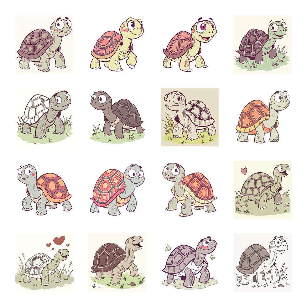 Cute animal turtle cartoon characters vector
