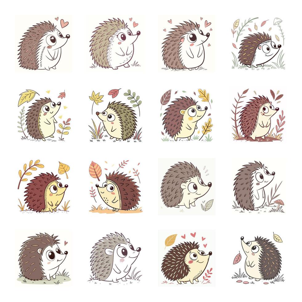 Set of cute hedgehog with different expressions vector