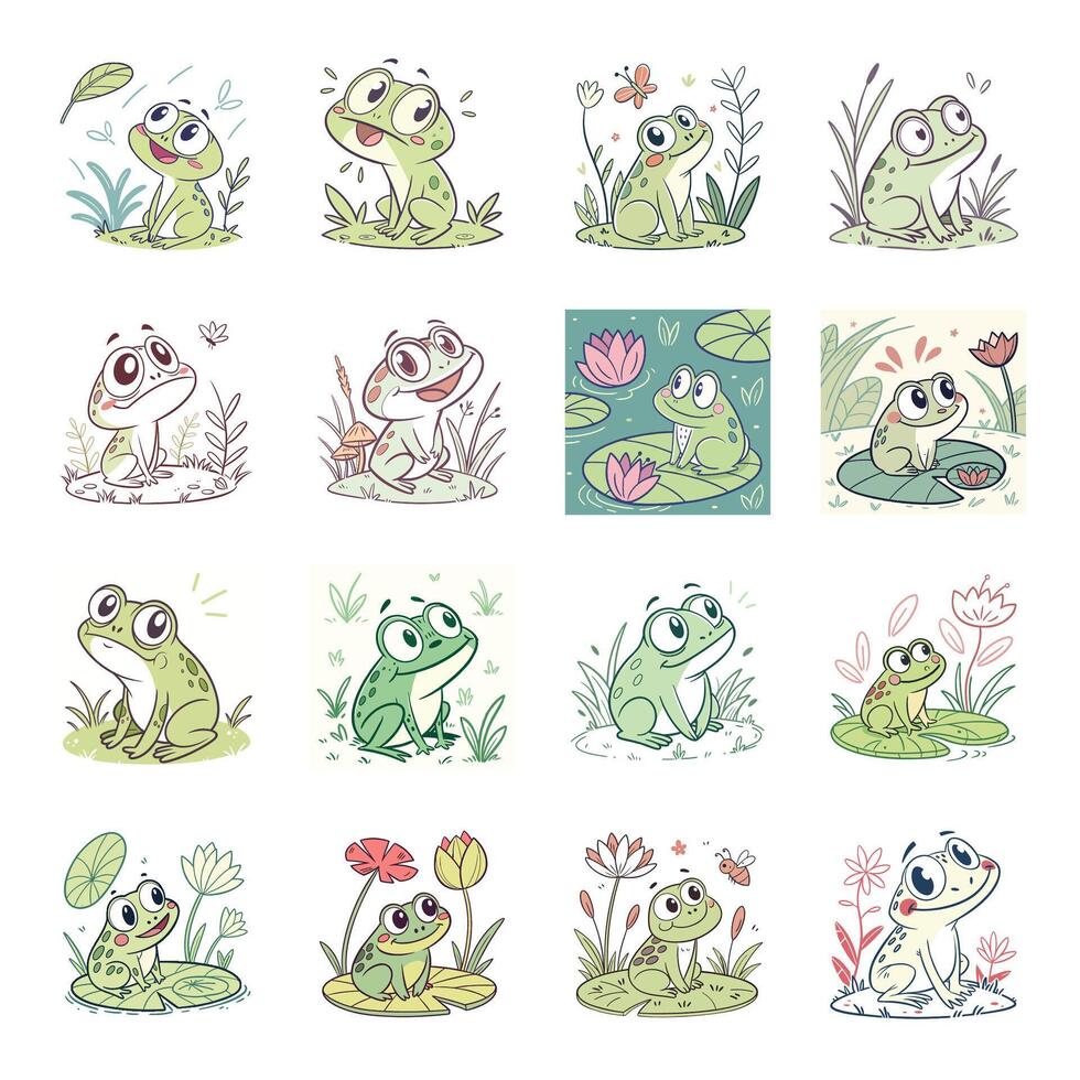 Cartoon frogs collection set vector