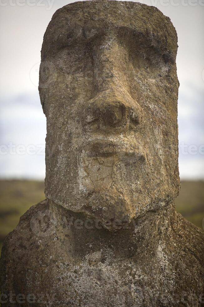 A statue of a man with a face on the side of a hill photo