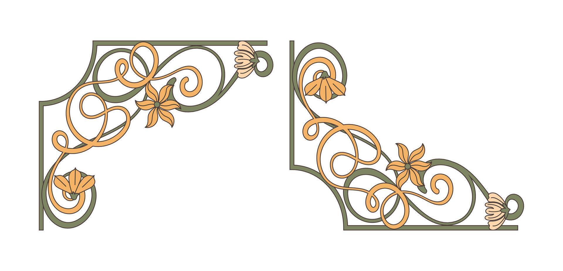 Hand drawn art nouveau ornament corner vector