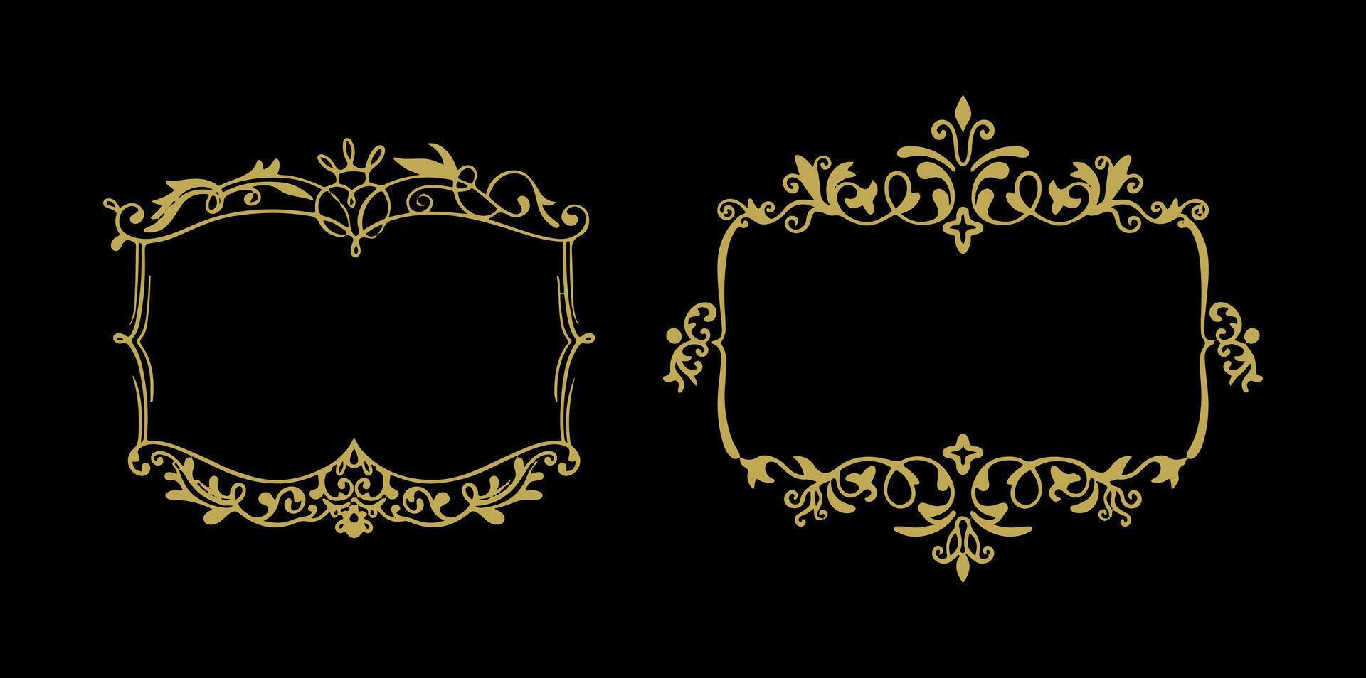 calligraphic ornament art vintage border on gold colour vector