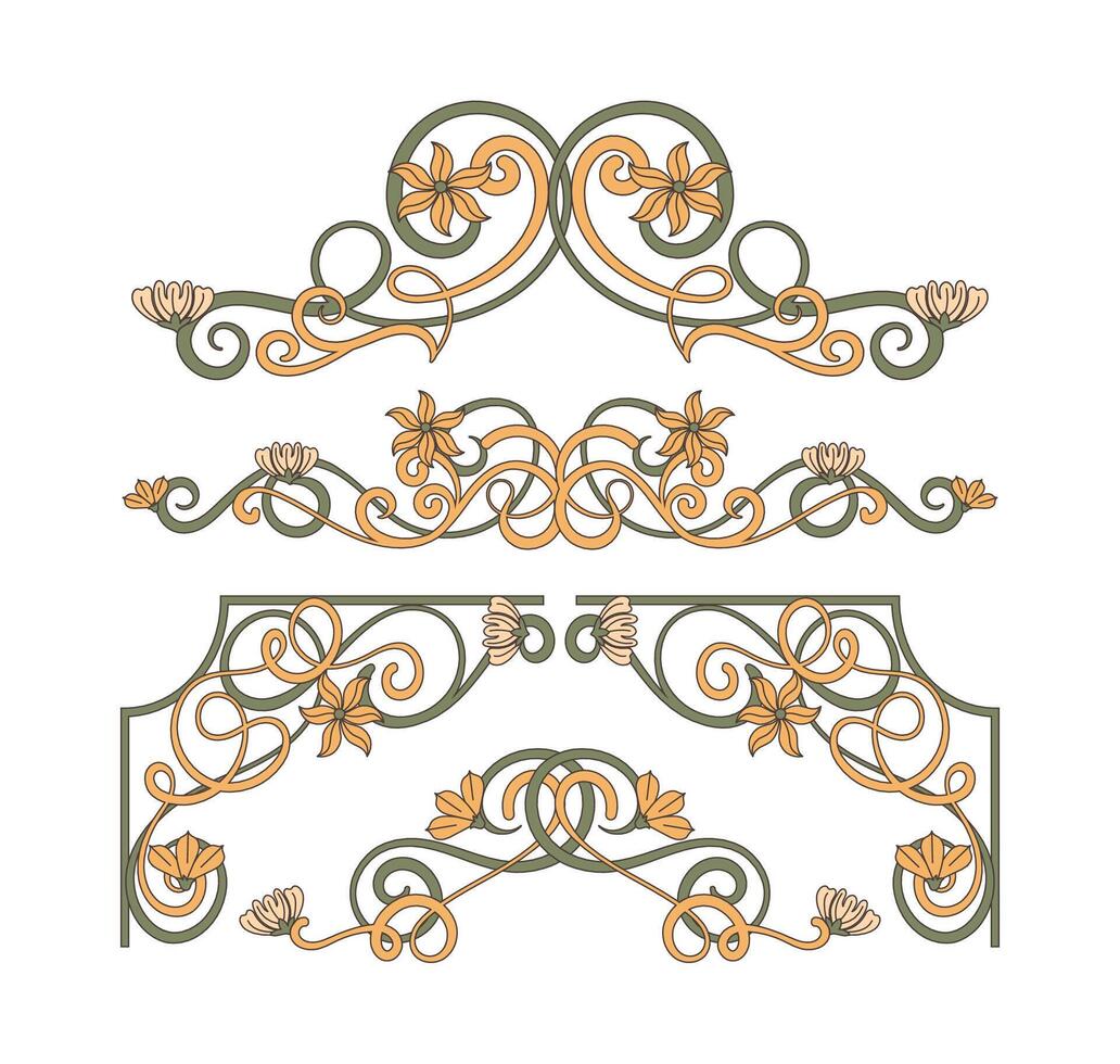 Hand drawn art nouveau ornament collection vector