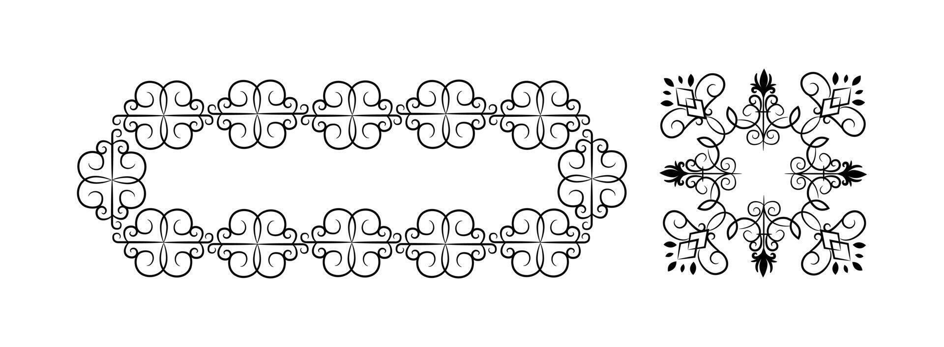 Elegant set of vintage ornament art on black colour vector