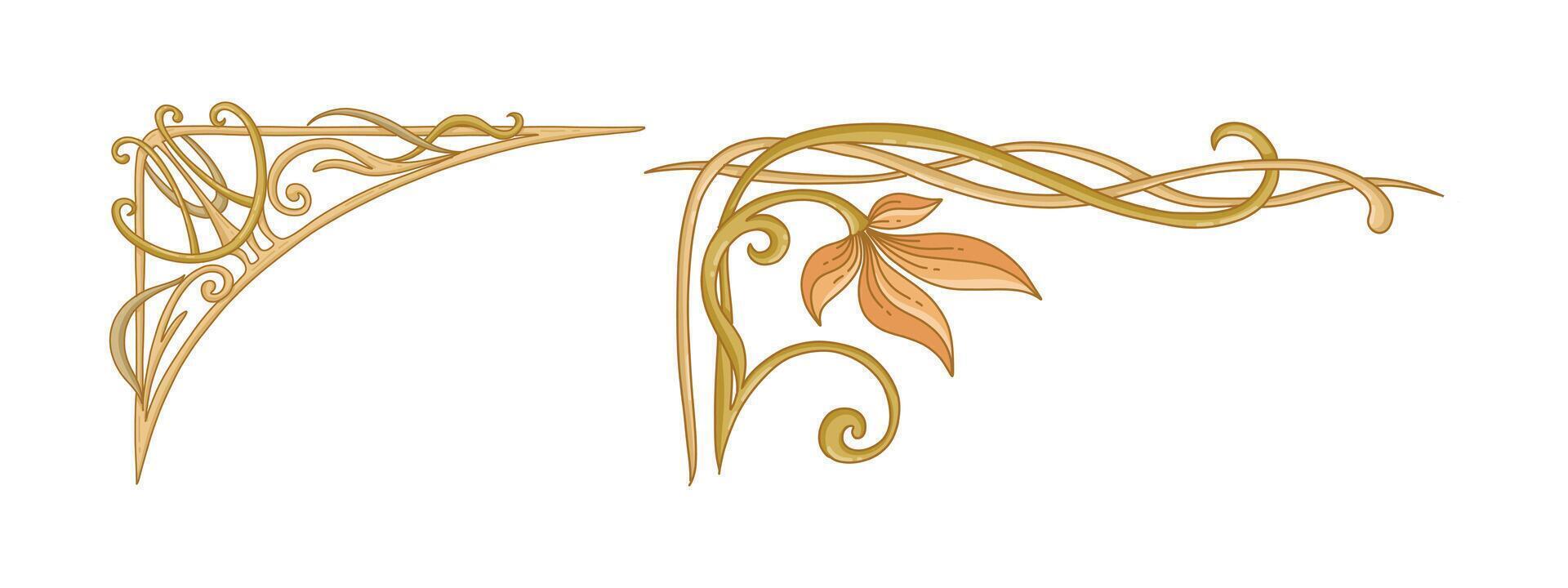 Hand drawn art nouveau frame and borders ornament collection corner vector