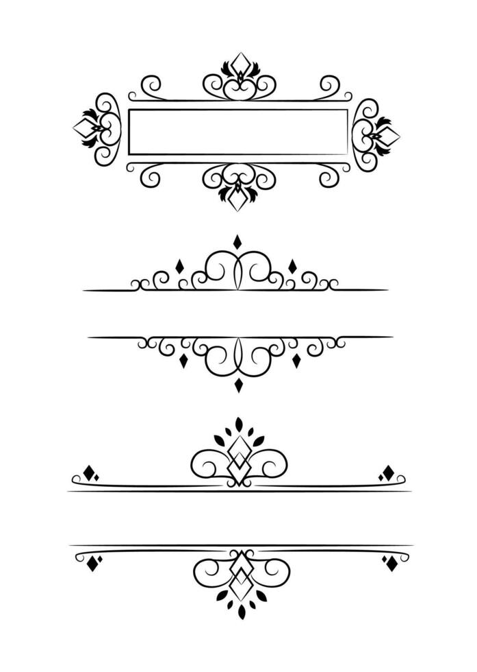 Elegant set of vintage ornament border divider on black colour vector