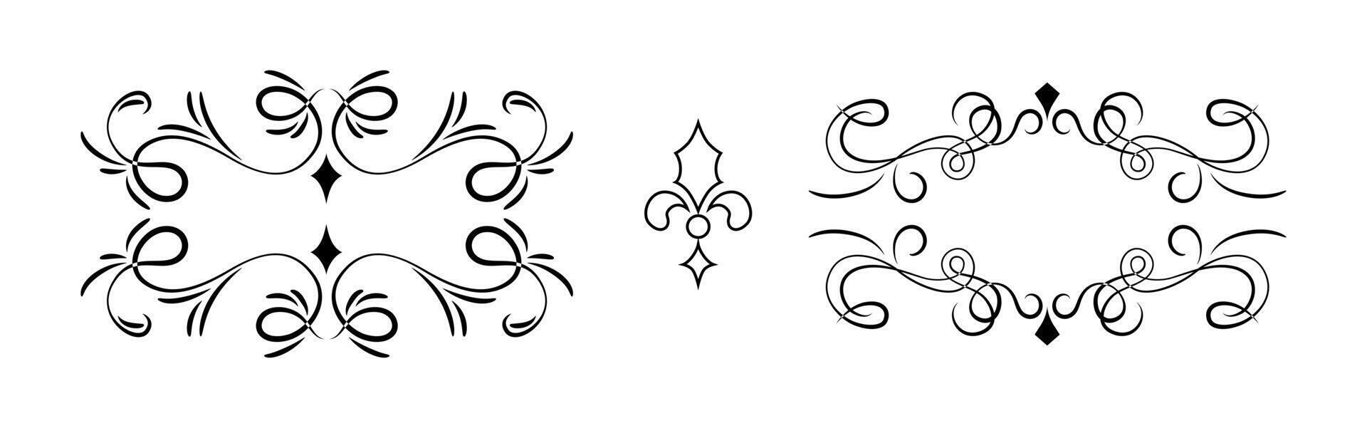 Collection of calligraphic ornaments art on black colour vector