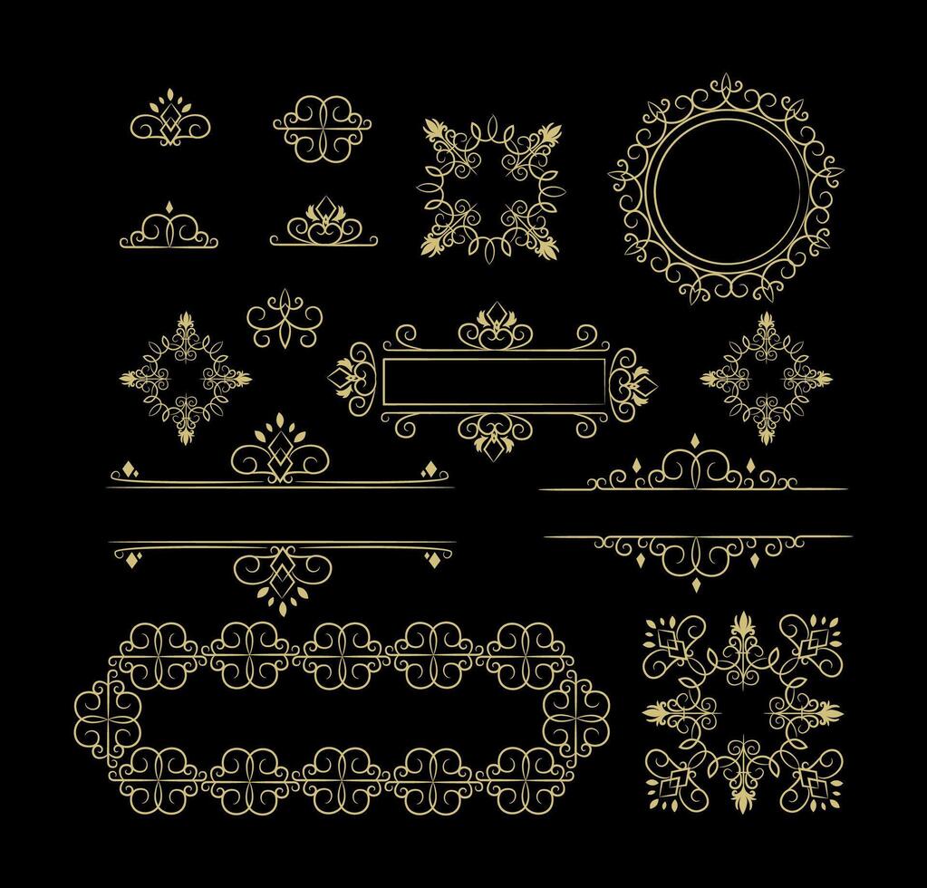 Elegant set of vintage art ornaments on gold colour vector
