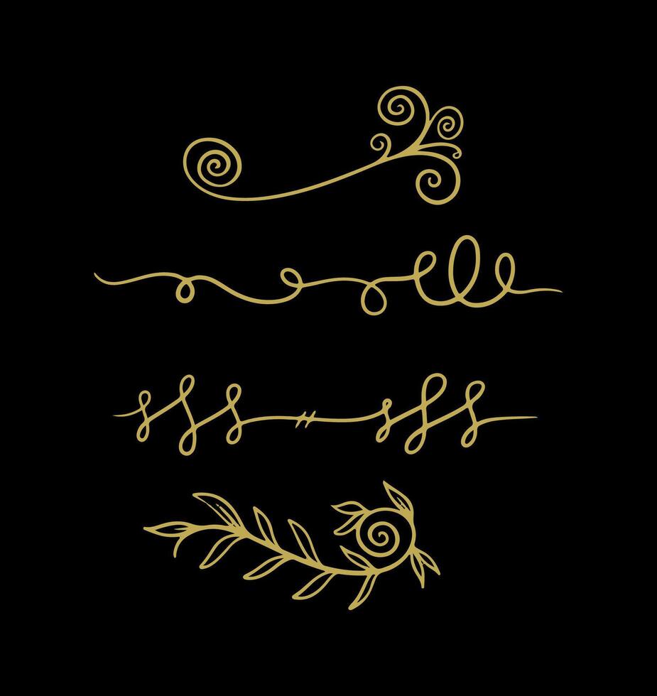 calligraphic ornament art vintage border divider swirls on gold colour vector