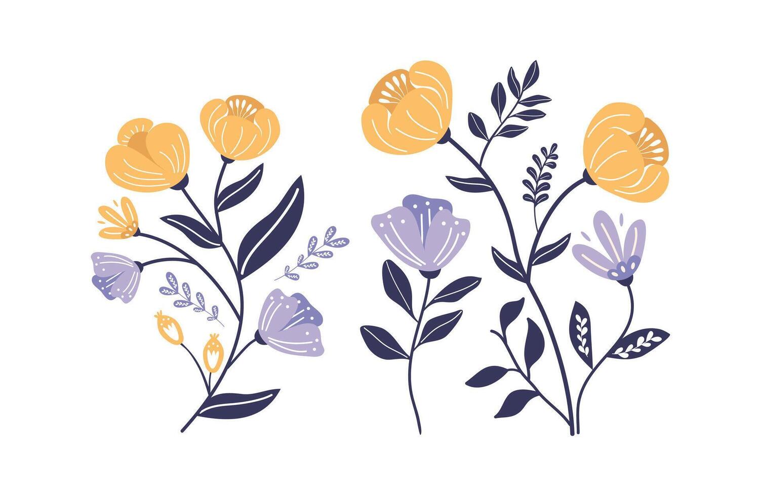 rustic folk art herbal floral hand drawn flowers illustration vector