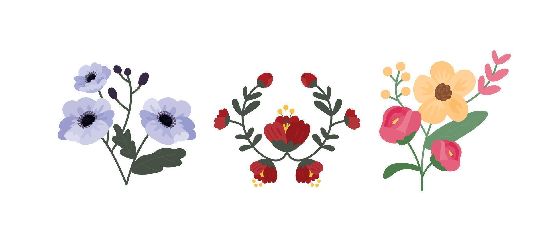 floral decoration. Hand drawing style flower illustration on white background. vector
