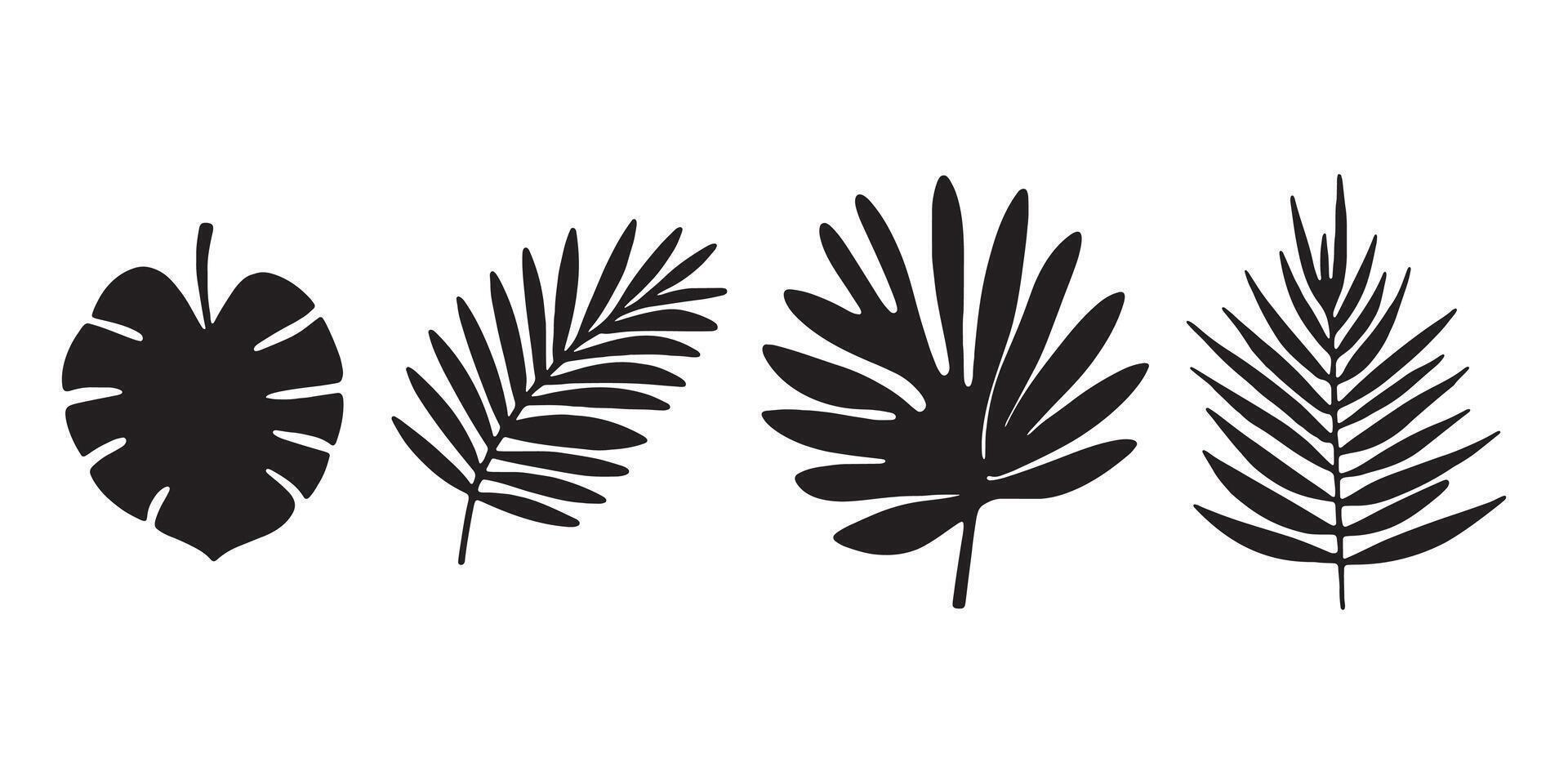 Monochrome Oasis Tropical Leaves Palm Silhouettes vector