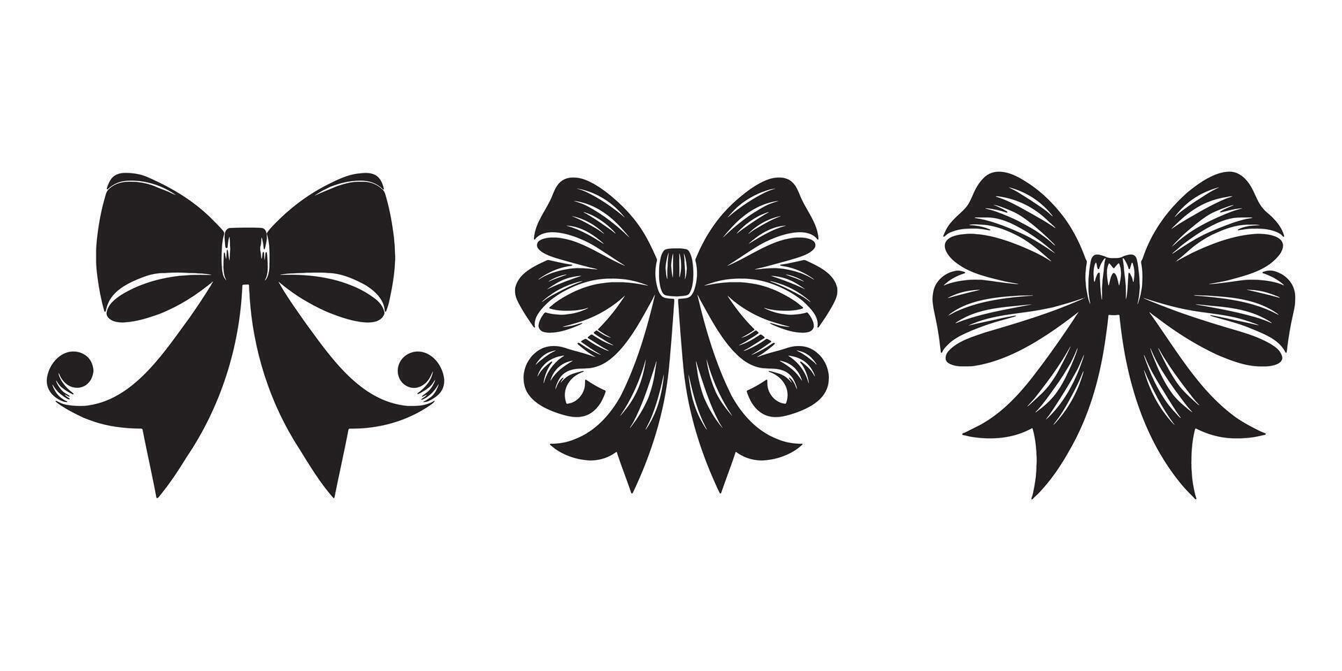 Set wedding party Three Elegant Black Bow Silhouettes on White Background vector