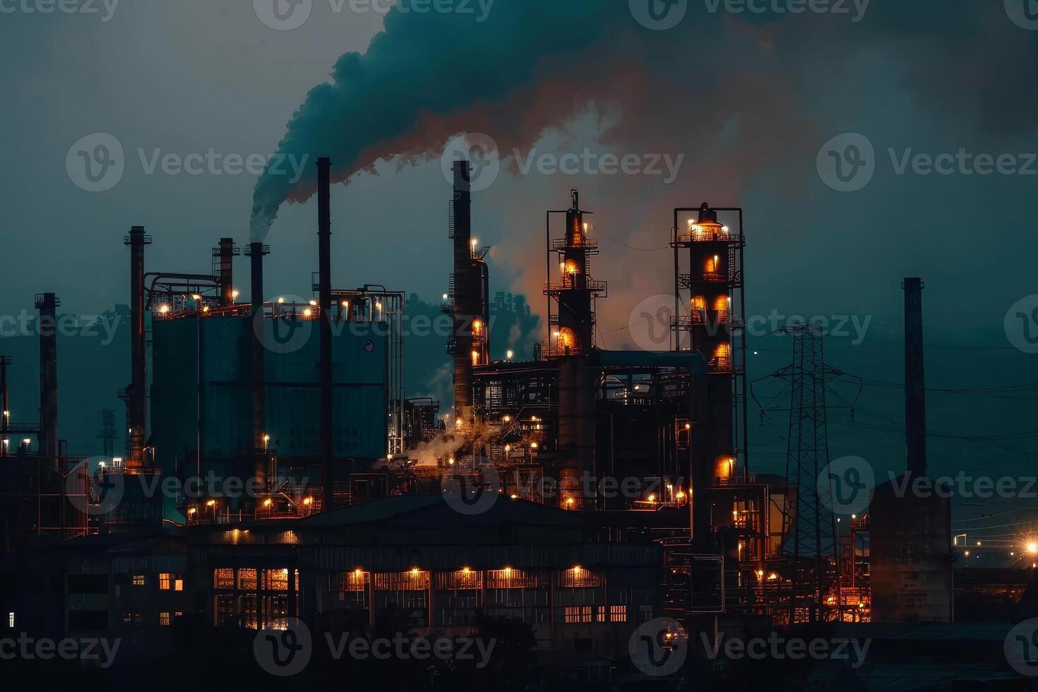 A factory with smoke coming out of the chimneys photo