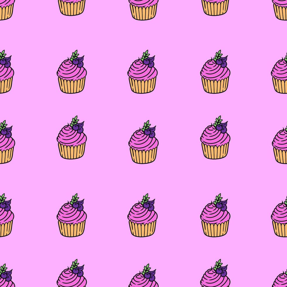 seamless pattern with pink cupcakes. For bakery or dessert-themed packaging, wrapping paper, children's party decorations or invitations. vector