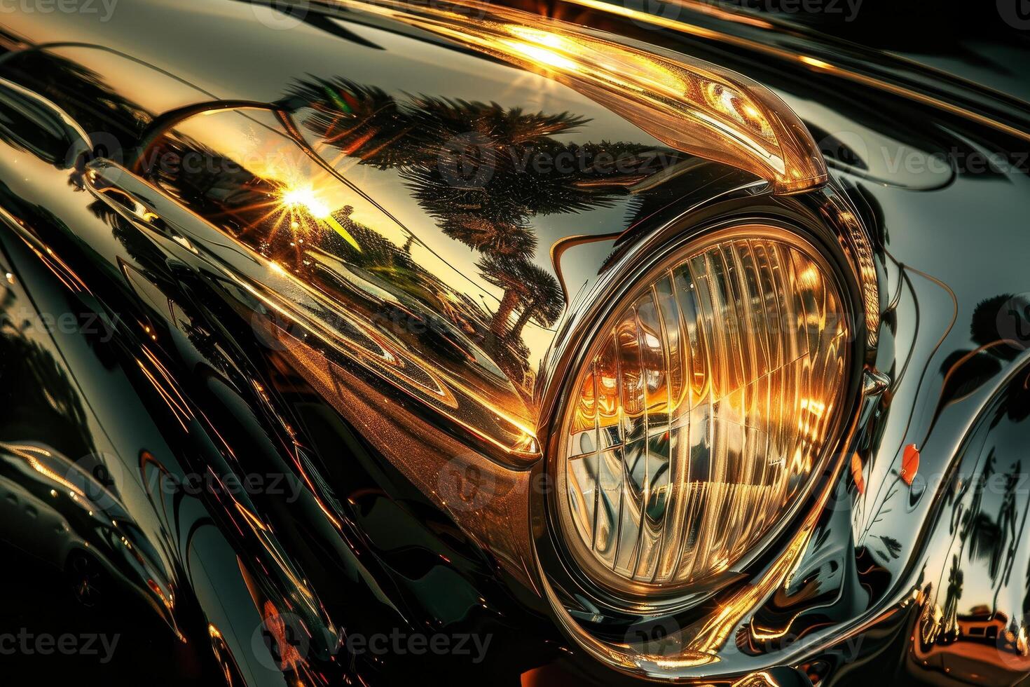 A close up of a shiny car with a reflection photo