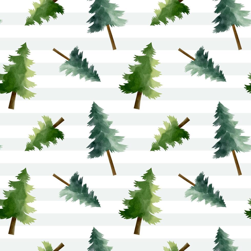 Seamless pattern with watercolor pine. Watercolor woodland. Hand drawn forest backgrounds. vector