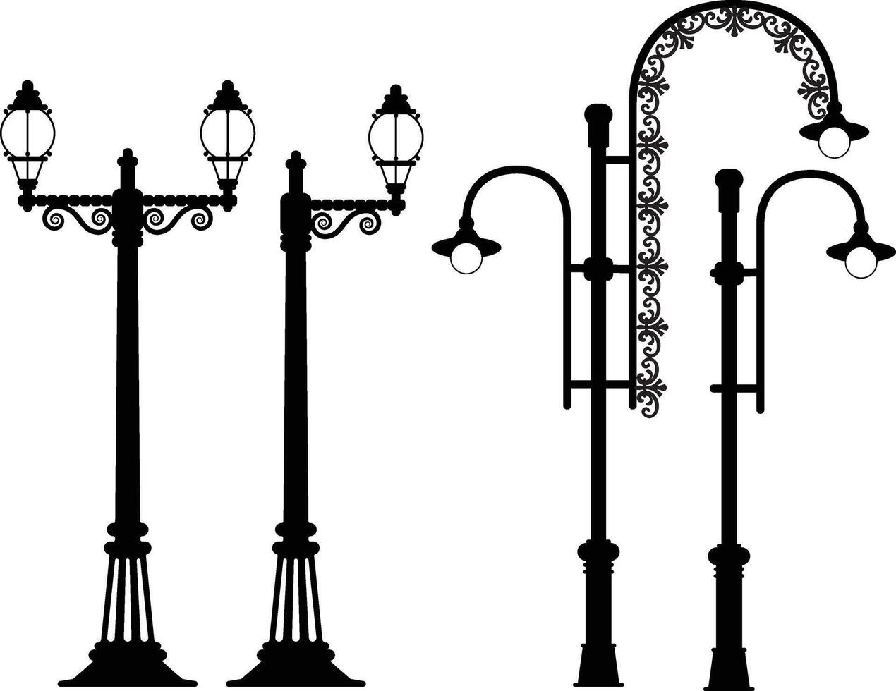 Set of vintage streetlights. Can be used for scrapbook, postcards, print, etc. vector