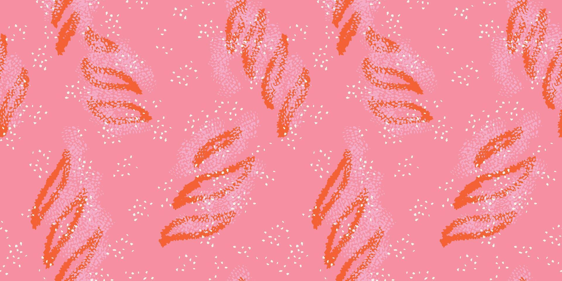 Abstract sketch organic shapes and spots, dots, drops seamless pattern on a pink background. hand drawn brush strokes unique forms print. Contemporary minimalist ornament. vector