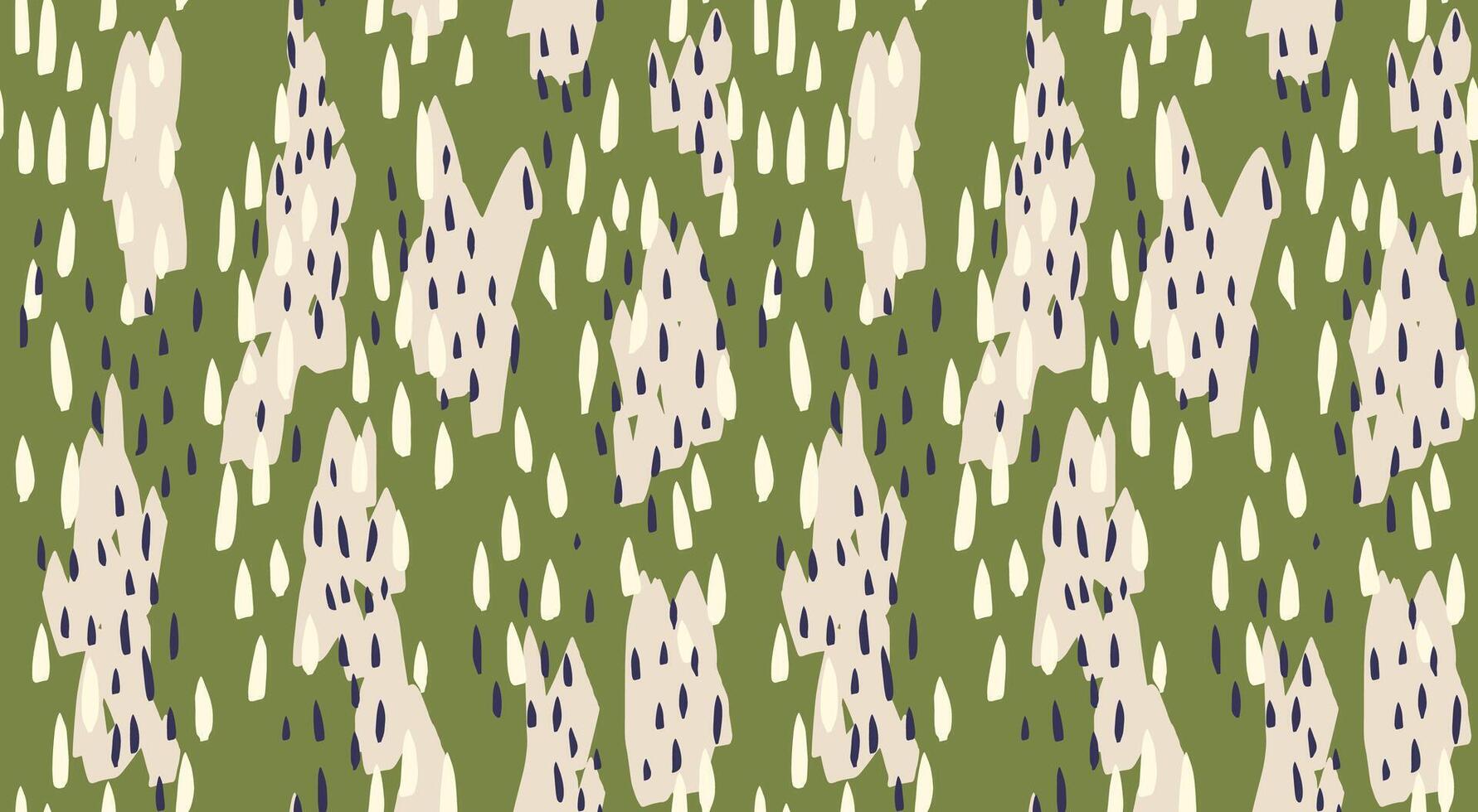 Hand drawn sketch abstract organic shapes seamless pattern. Unique spotted print. green background. Contemporary minimalist ornament vector