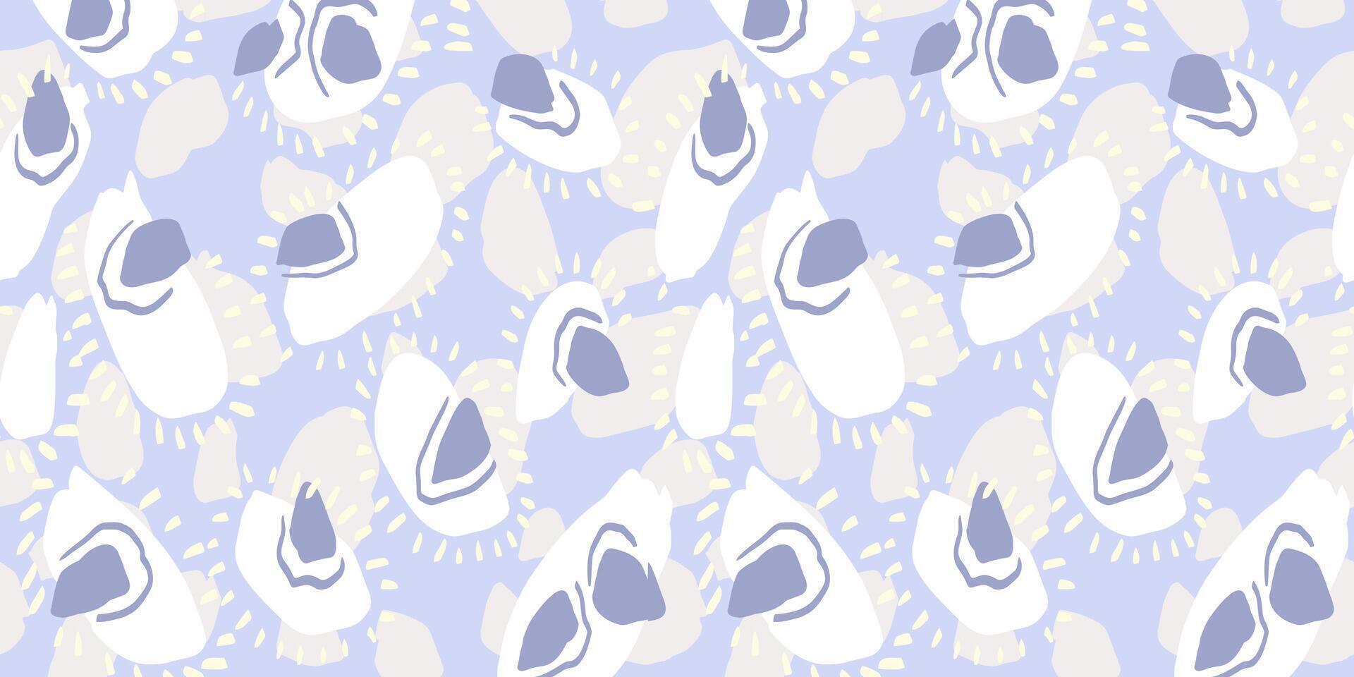 Unique abstract organic shapes seamless pattern. hand drawn sketch irregular circular shape print on a pastel violet purple background. Collage contemporary minimalist ornament. vector