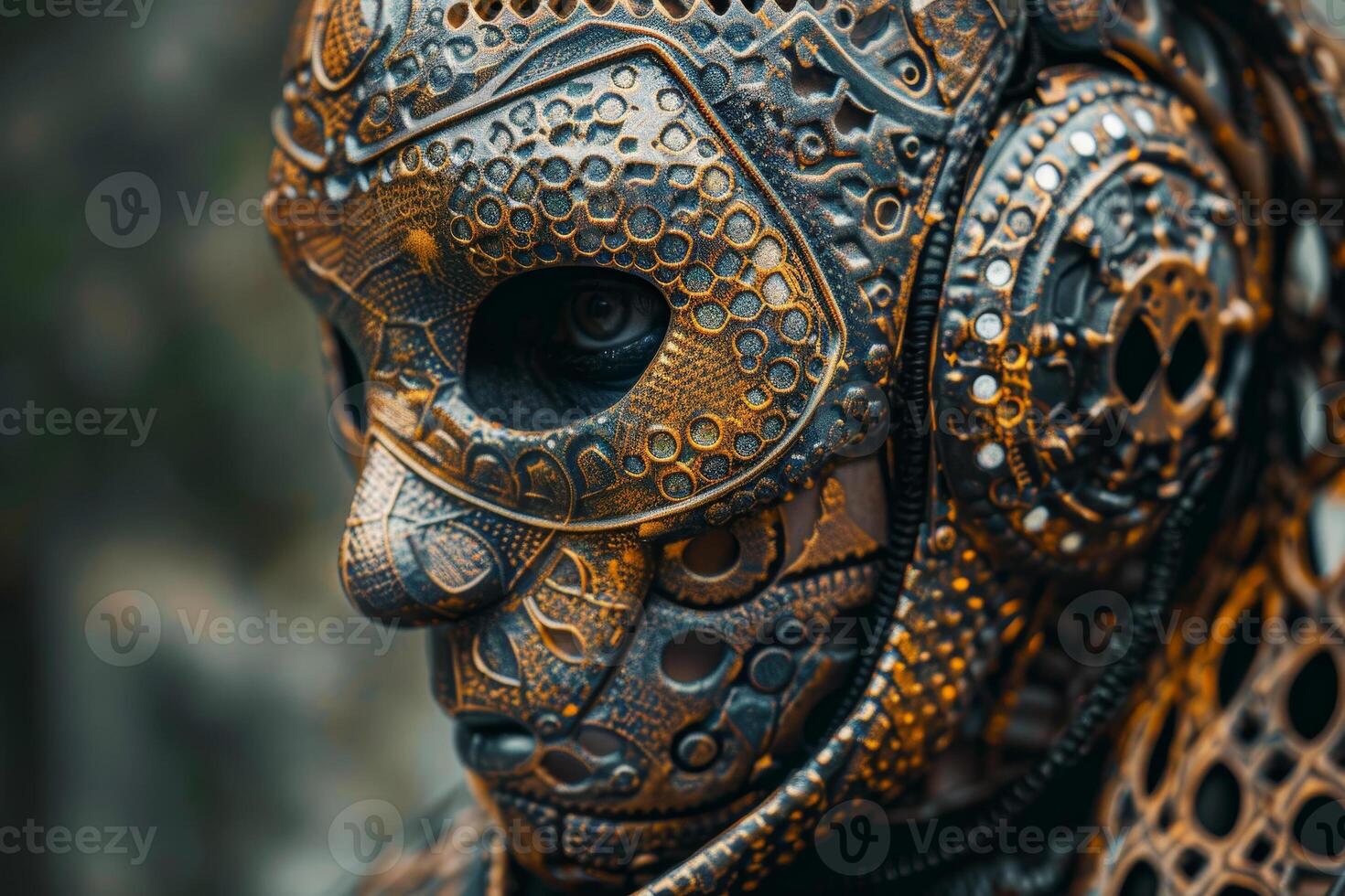 A close up of a mask with intricate designs photo