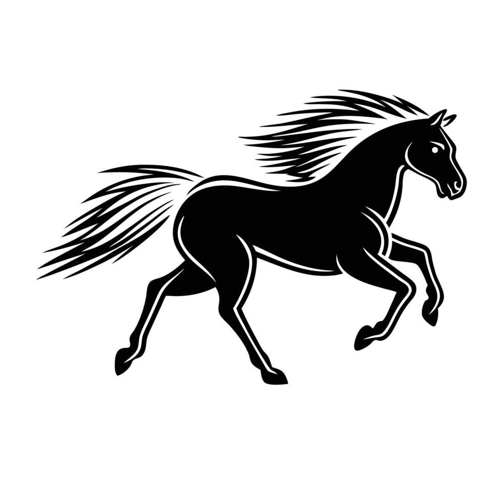 a black and white silhouette of a horse running vector