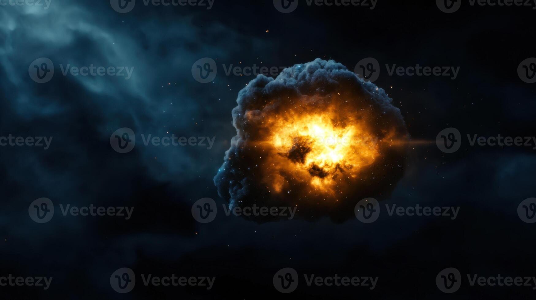 An explosion in space with a bright blue cloud photo