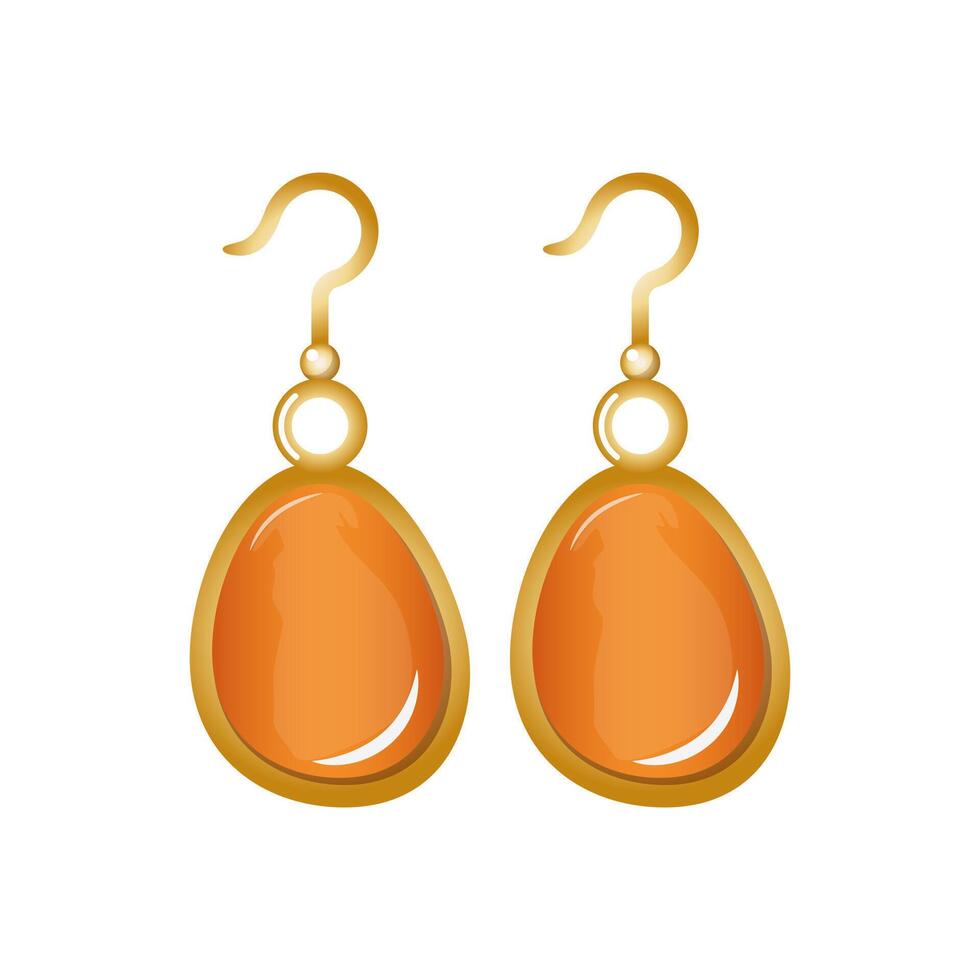 Pair of earrings. Jewelry earrings with precious stones isolated on white with reflection. vector