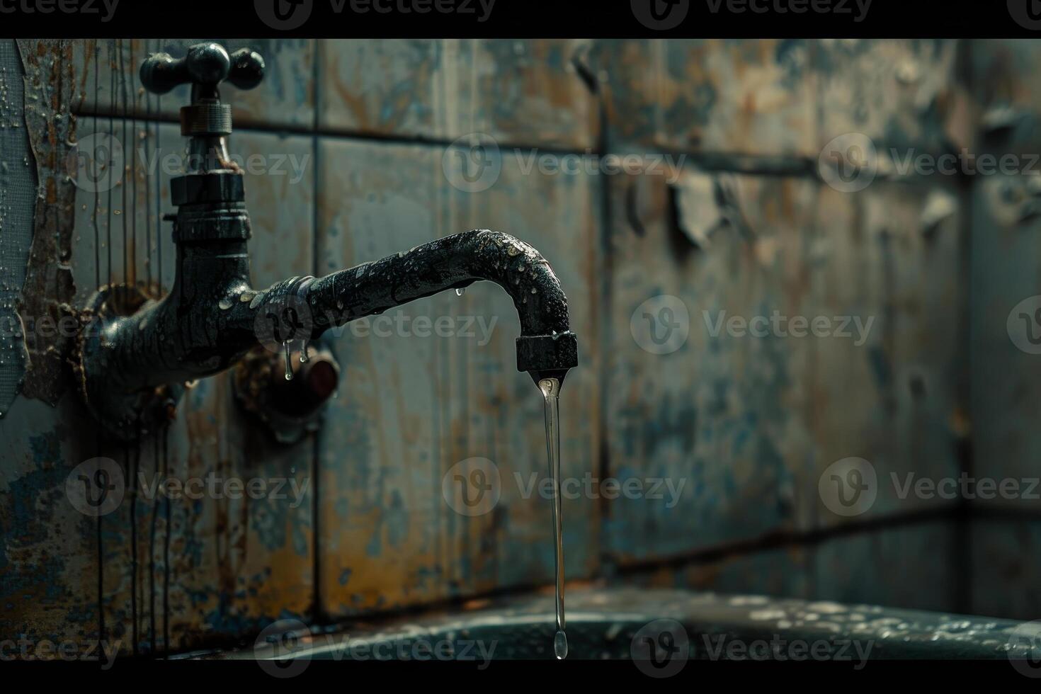 A rusty sink with a faucet photo