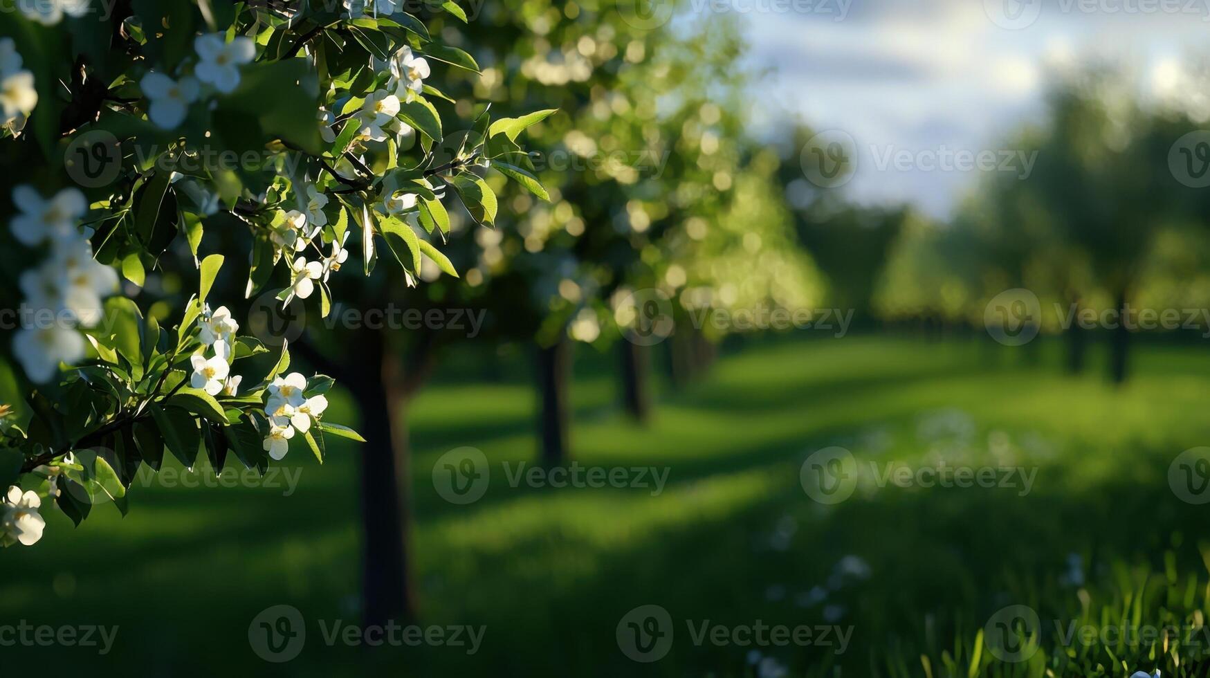 A field of trees with white flowers photo