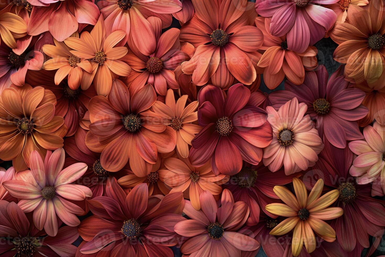 A large group of flowers are arranged in a pattern photo
