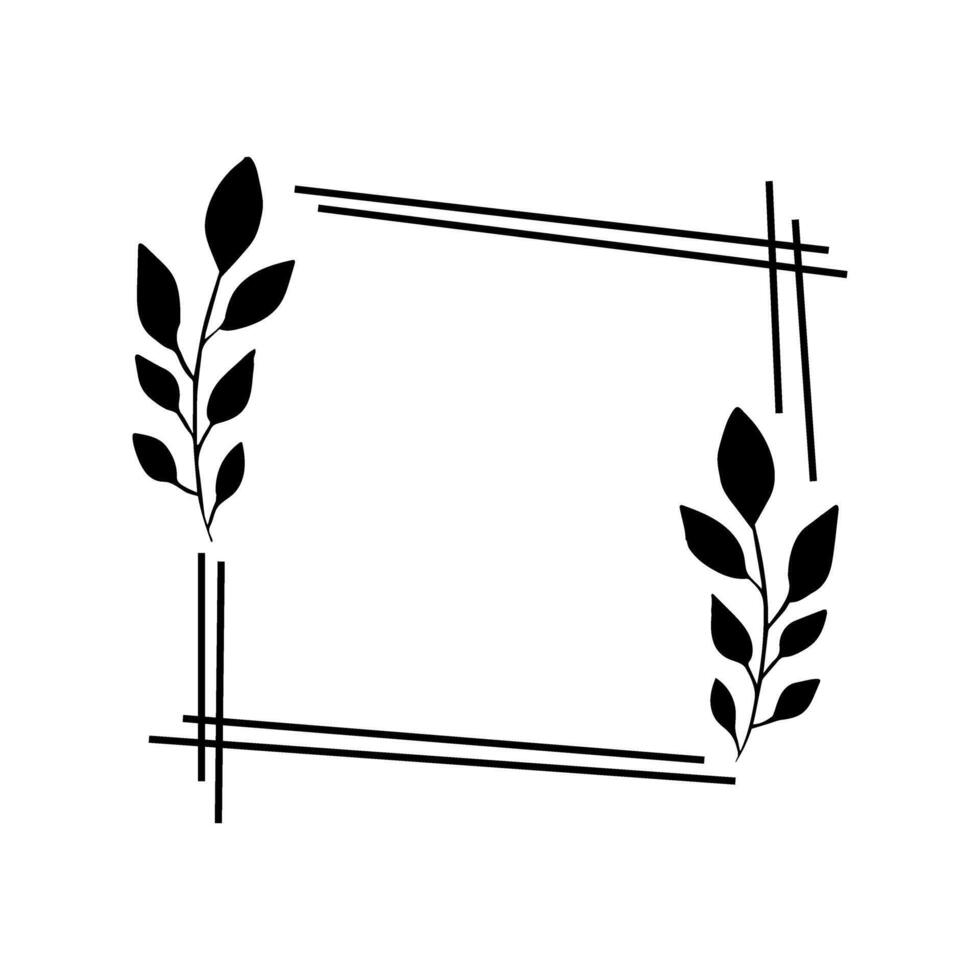 frame with leafs plant isolated icon illustration design black and white vector