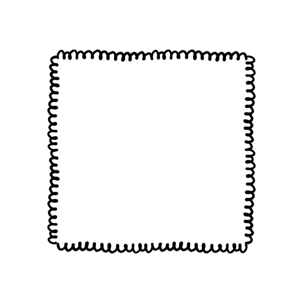 Square doodle frame. Black and white illustration isolated on white background. vector