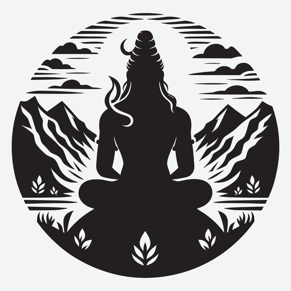 Majestic Lord Shiva Silhouette Clip Art Illustration for Happy Maha Shivaratri vector