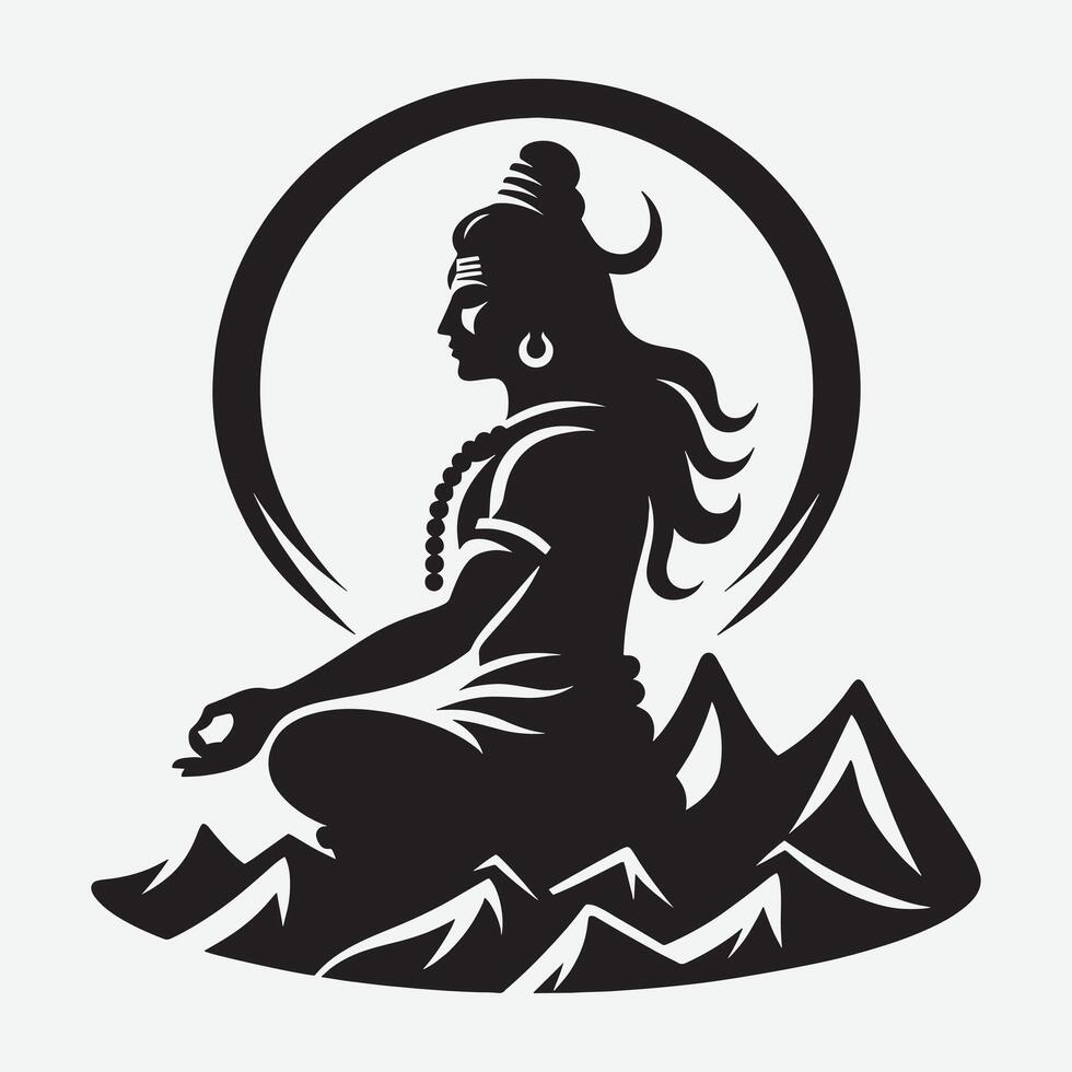 Mystic Lord Shiva Silhouette Clip Art Illustration for Hindu Devotional Graphics vector