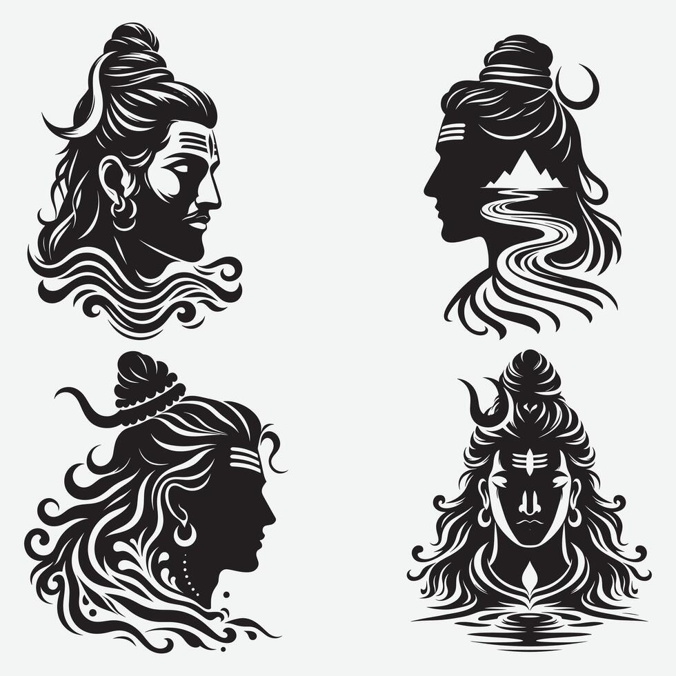 Divine Maha Shivaratri Lord Shiva Silhouette Artwork Bundle for Religious Graphics vector